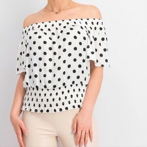 Polka Dot Off-Shoulder Smocked Top Size Medium